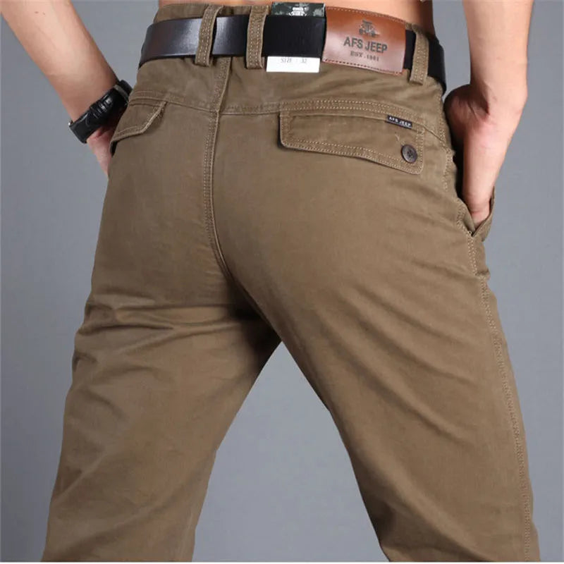 ICPANS Men Cotton Denim Straight Leg Casual Pants Everyday Comfort