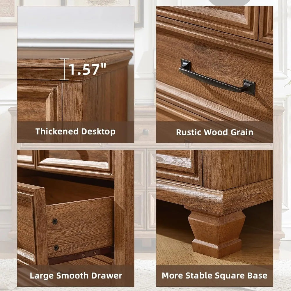 Farmhouse Style Brown Wood 7 Drawer Dresser