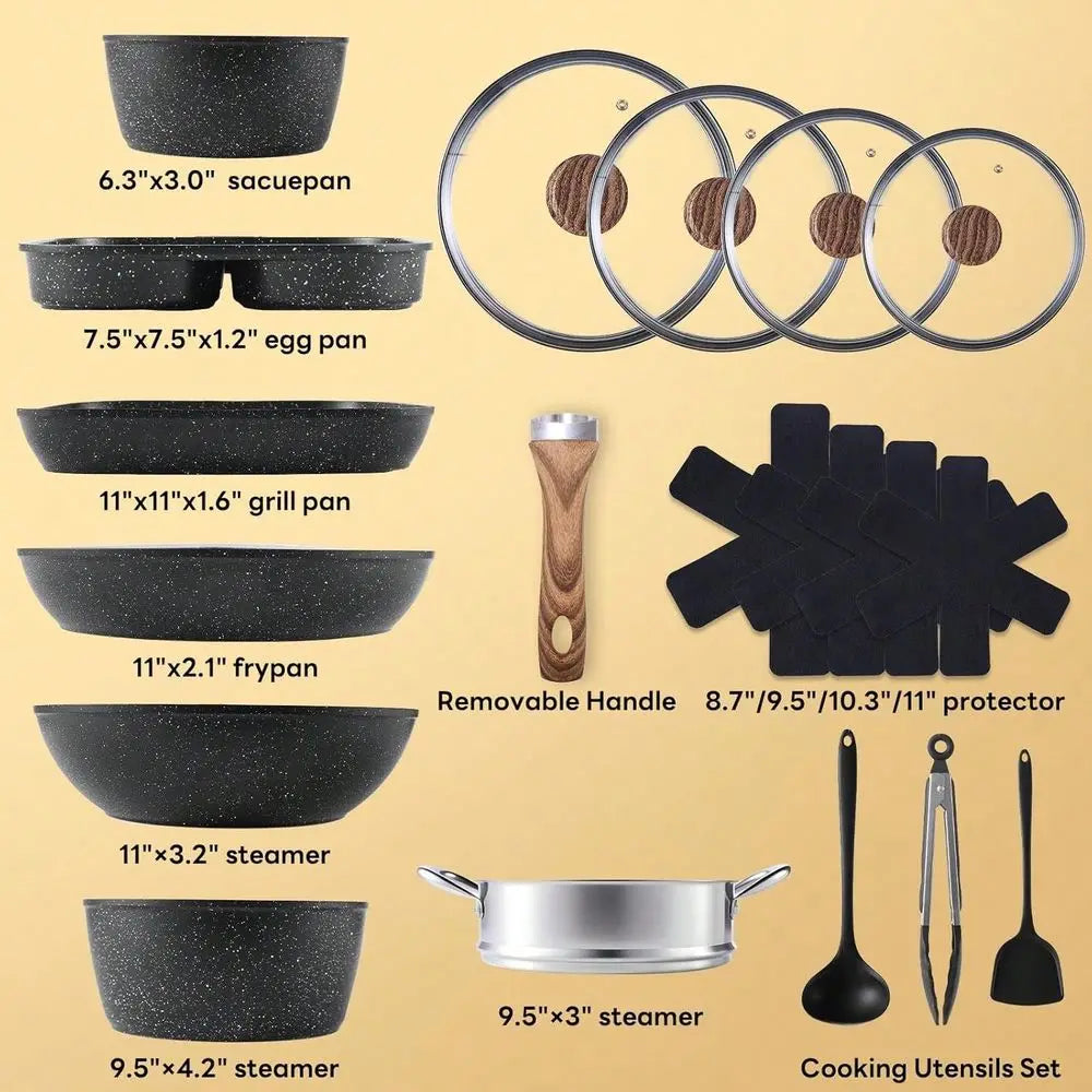 XMSJ Induction Pots And Pans Set With Detachable StayCool Handles