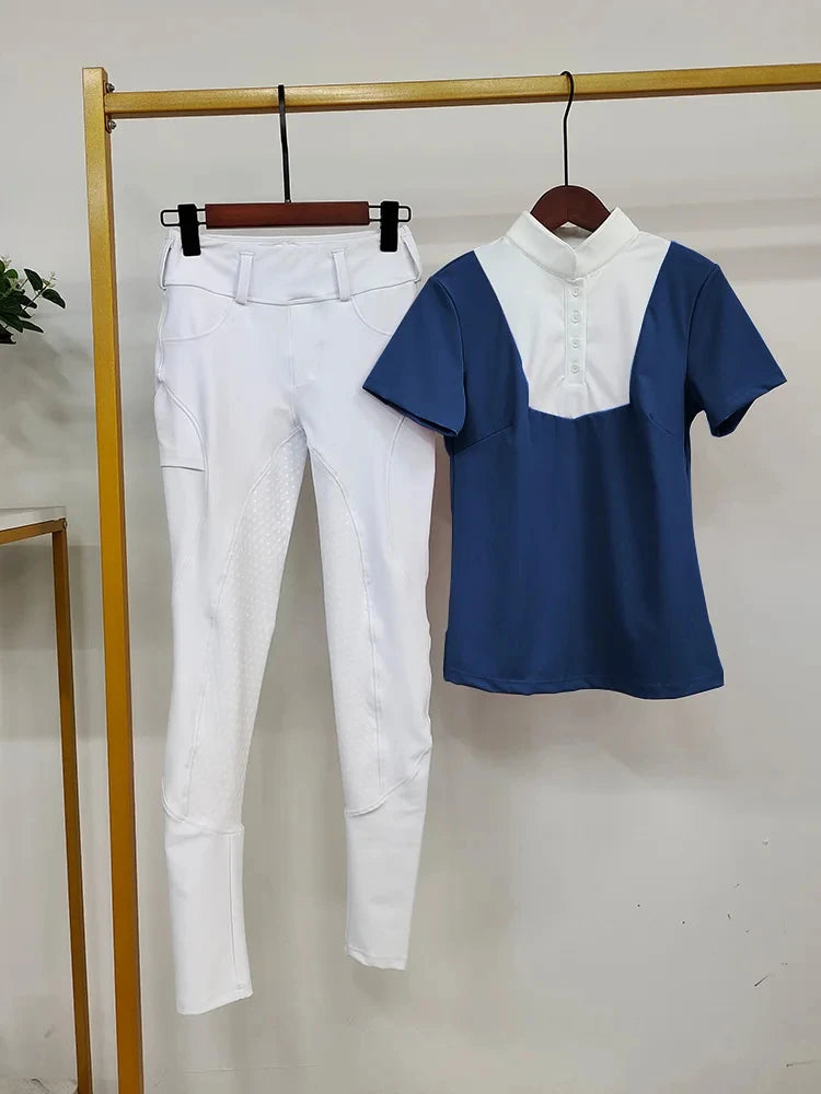 Women Equestrian Riding Set Long Sleeve Top And Pants Sportswear