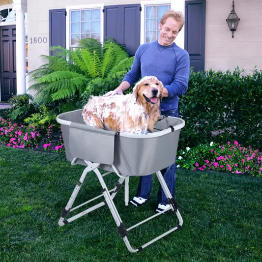 Foldable Dog Bathing Station Adjustable Elevated Tub