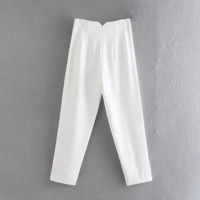 HXAO Womens Pleated High Waist Formal Office Pants Cropped Trousers