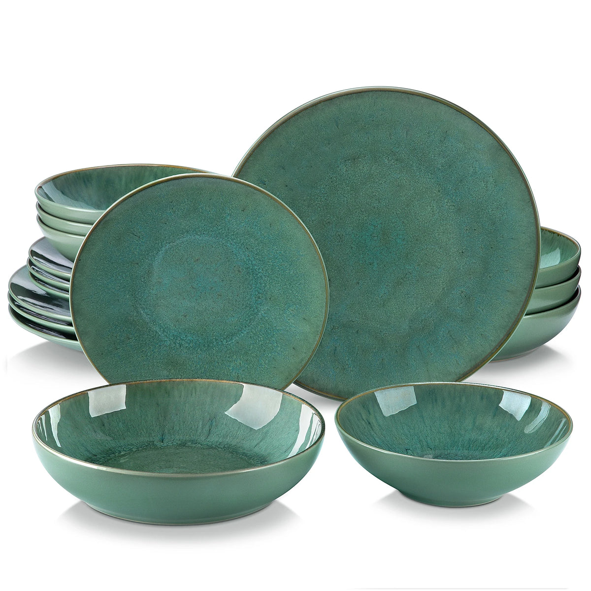 Malacasa Karst Embossed Green Ceramic Dinnerware Set