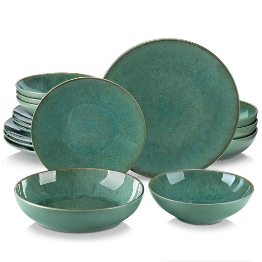 Malacasa Karst Embossed Green Ceramic Dinnerware Set