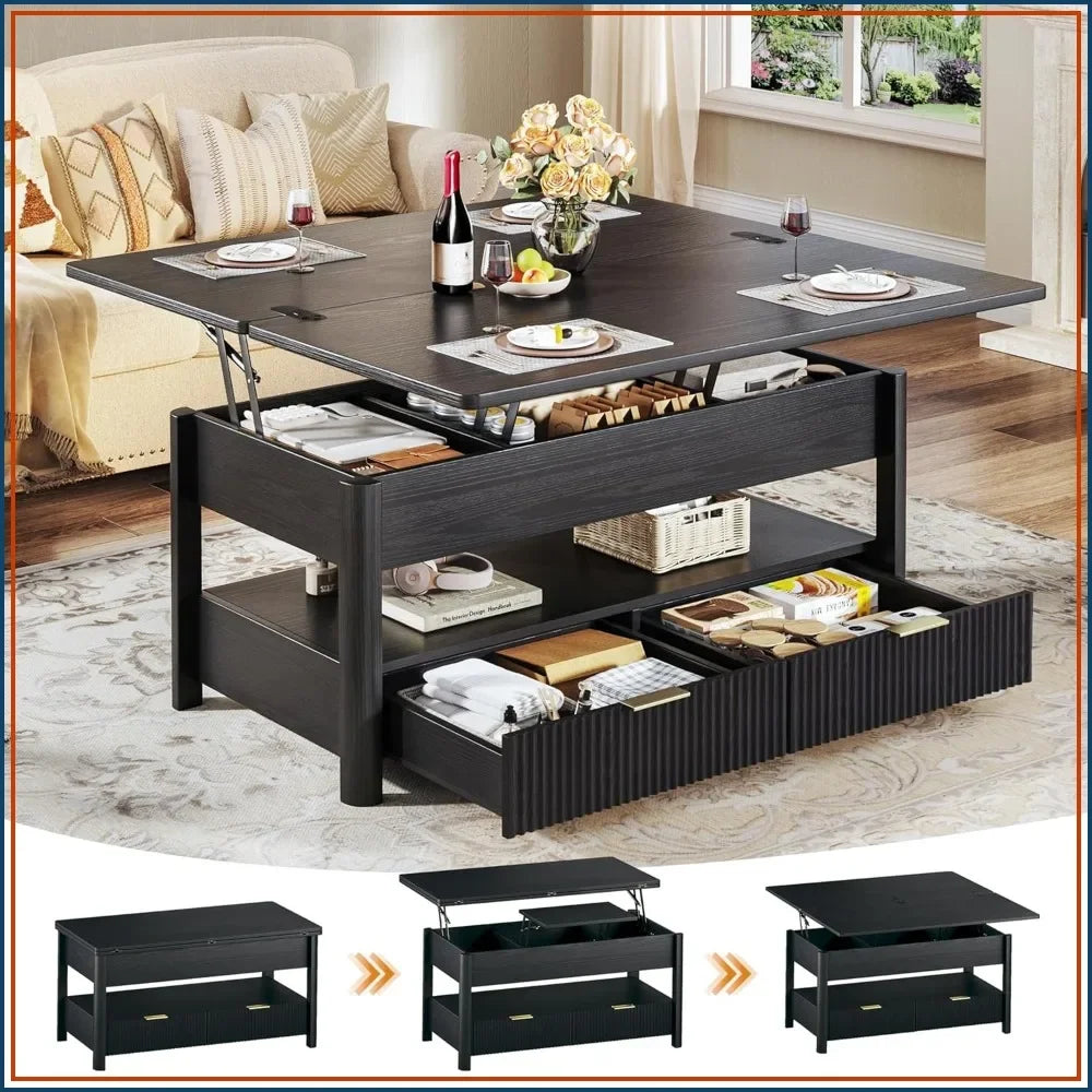 Luxury Lift Top Coffee Table With 4-in-1 Storage And Drawers
