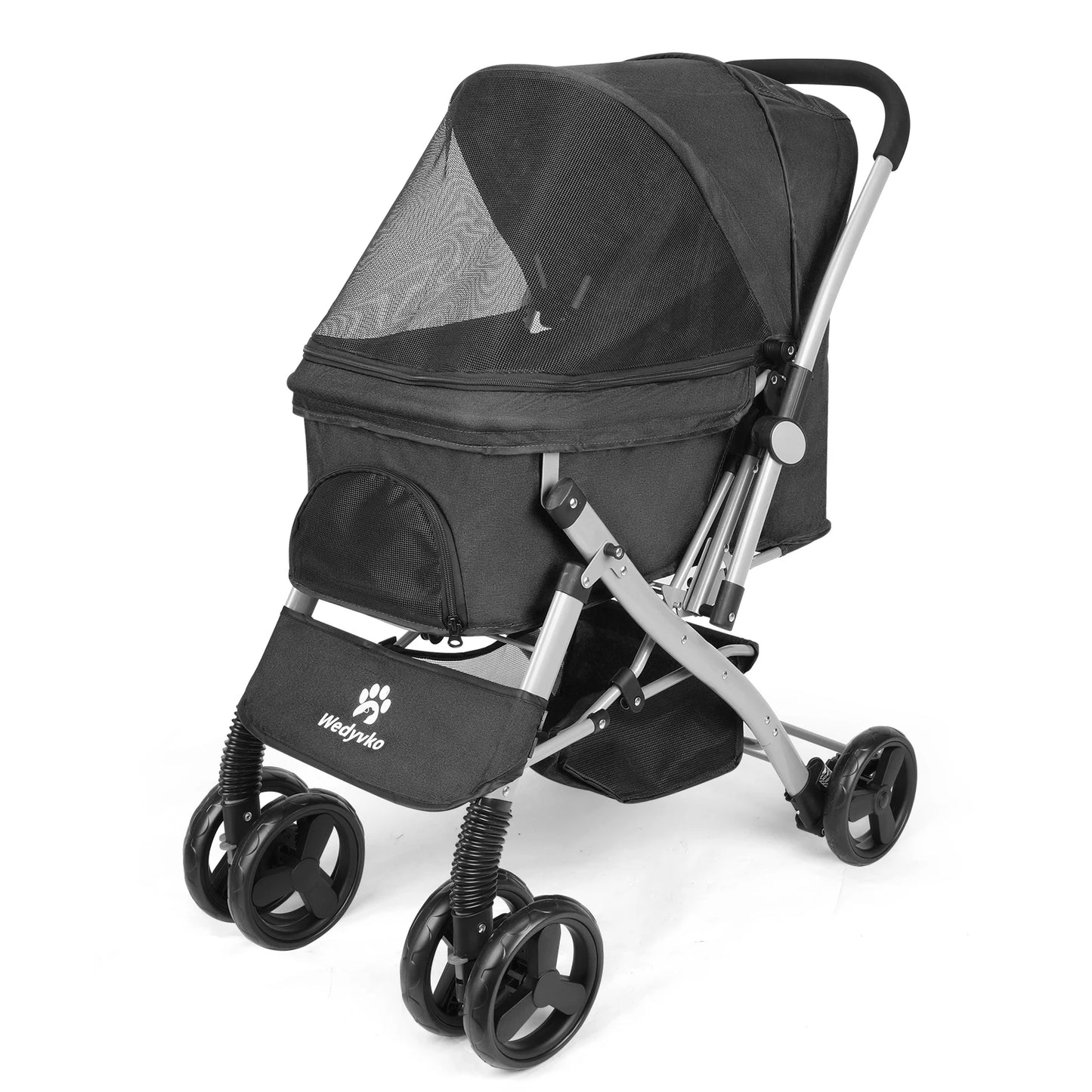 Wedyvko Foldable Cat Dog Stroller With Shock Absorption Travel Carrier