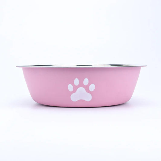 Stainless Steel Dog Bowl With Paw Print Non Slip Design