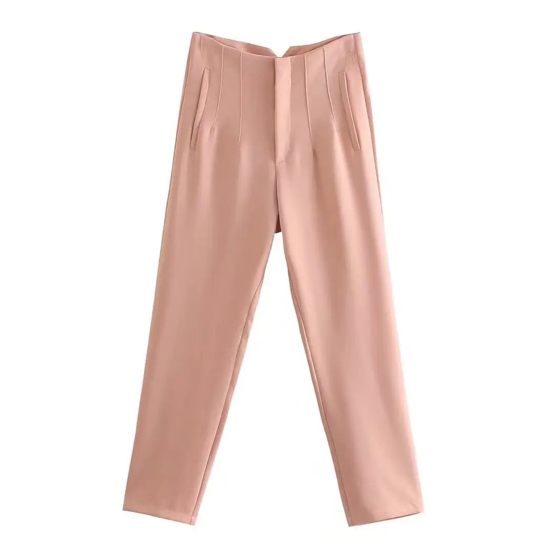 Others High Waist Casual Pants For Women Slim Fit Polyester