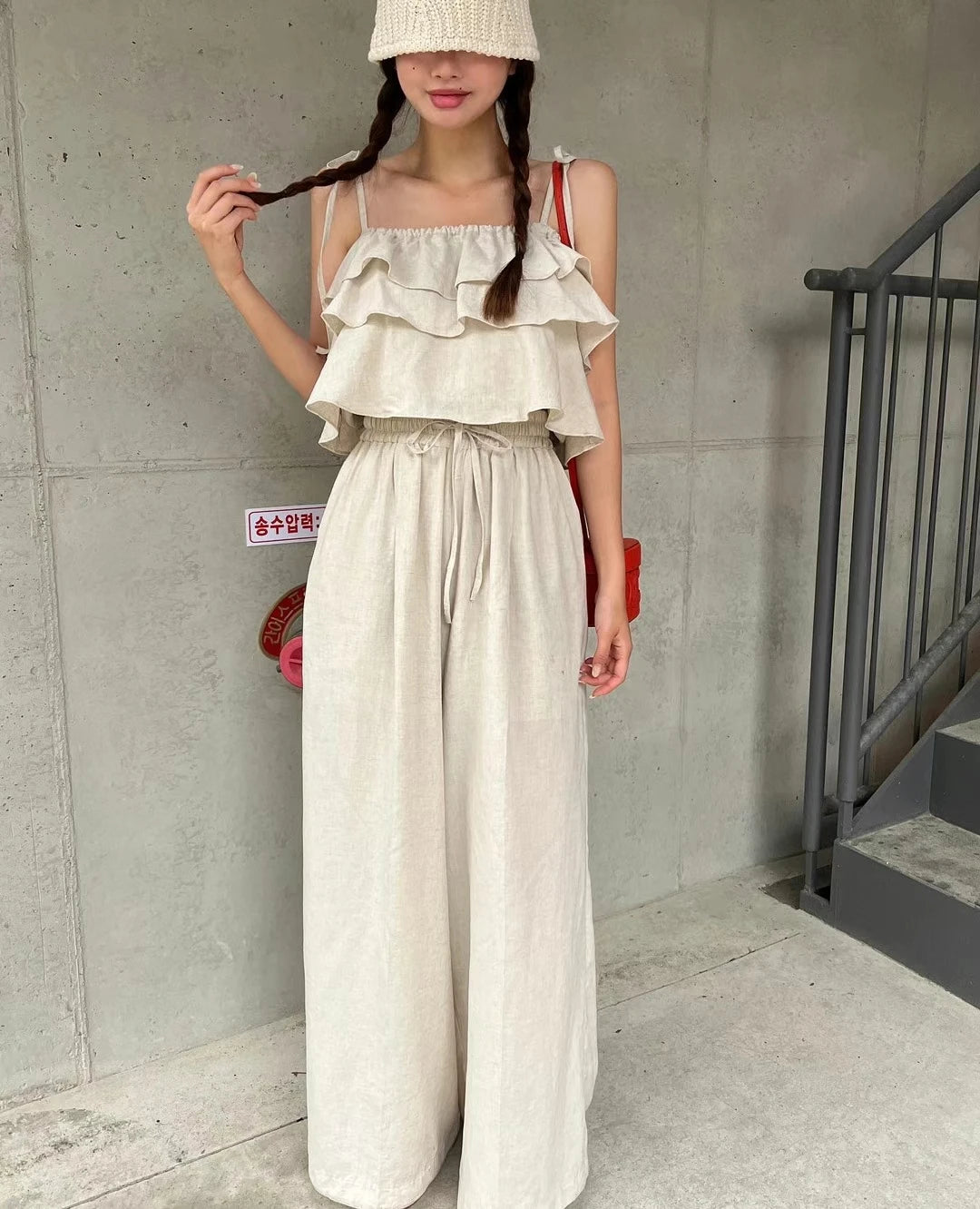 Others Floral Two Piece Set Women Top Wide Leg Pants