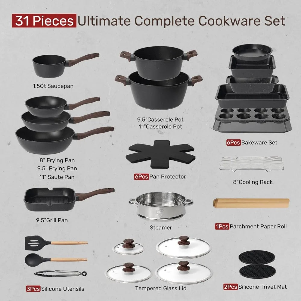 Iosn Pots And Pans Set Nonstick Kitchen Cookware With Grill Pan