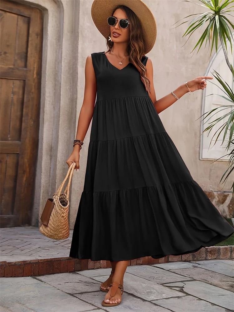 Y.KUKU Women Summer Casual Dress Mid Calf Length Elegant
