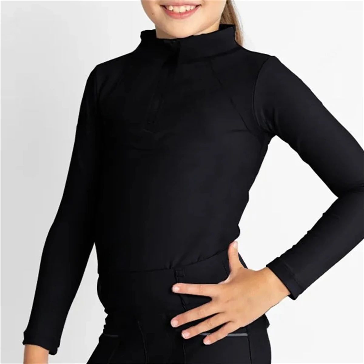 MXLLINA Zipper Equestrian T-Shirts Girls Longsleeve Sport Horse Riding Clothes Breathable Tops Girl Trainning Competition Blouse