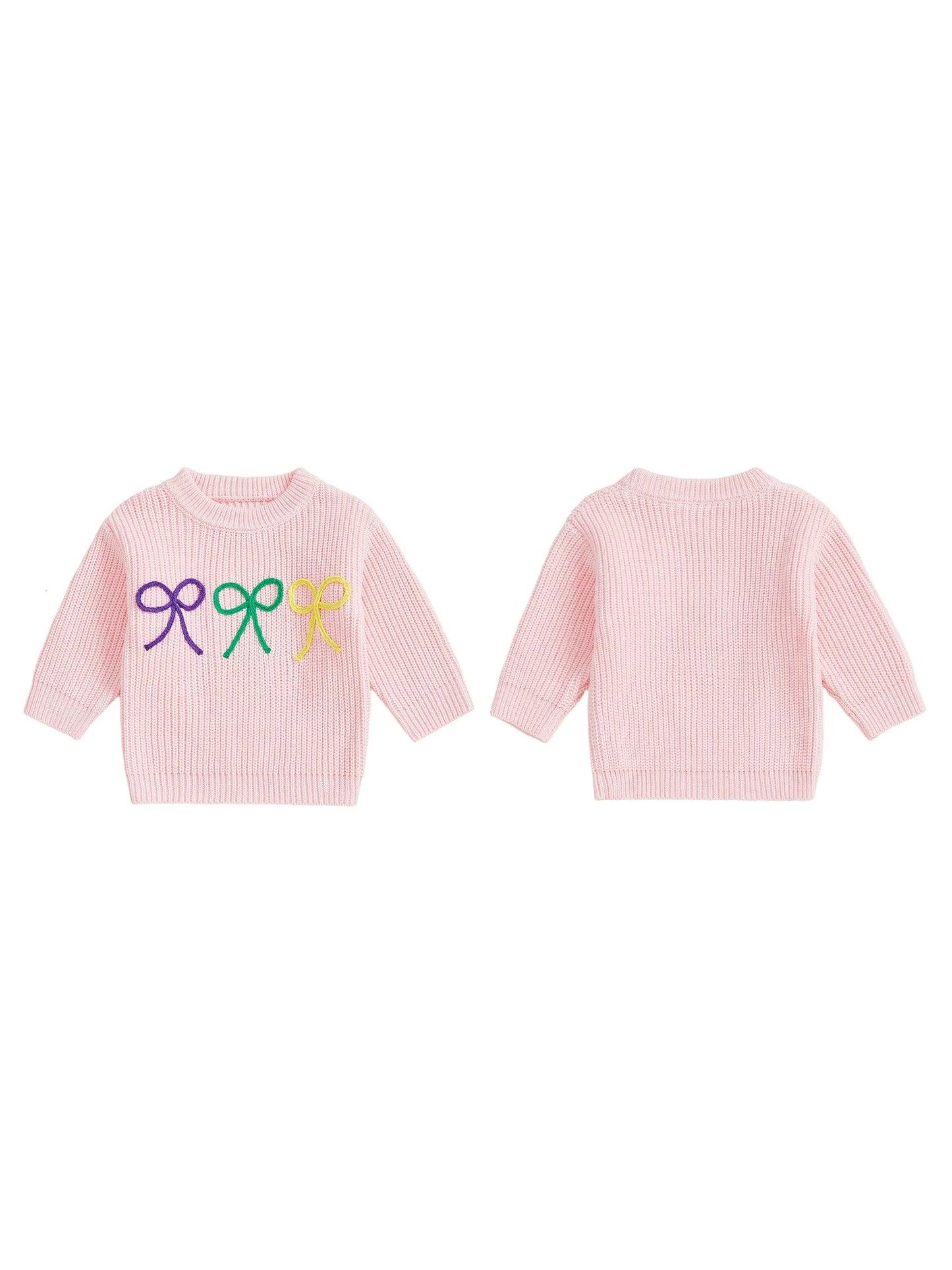 Mardi Gras Toddler Girl Sweater With Embroidered Bow Detail