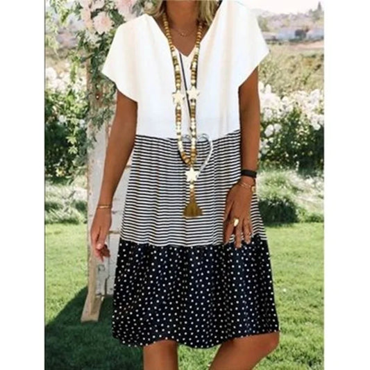 Others Digital Print V-Neck Short Sleeve Dress Street Style