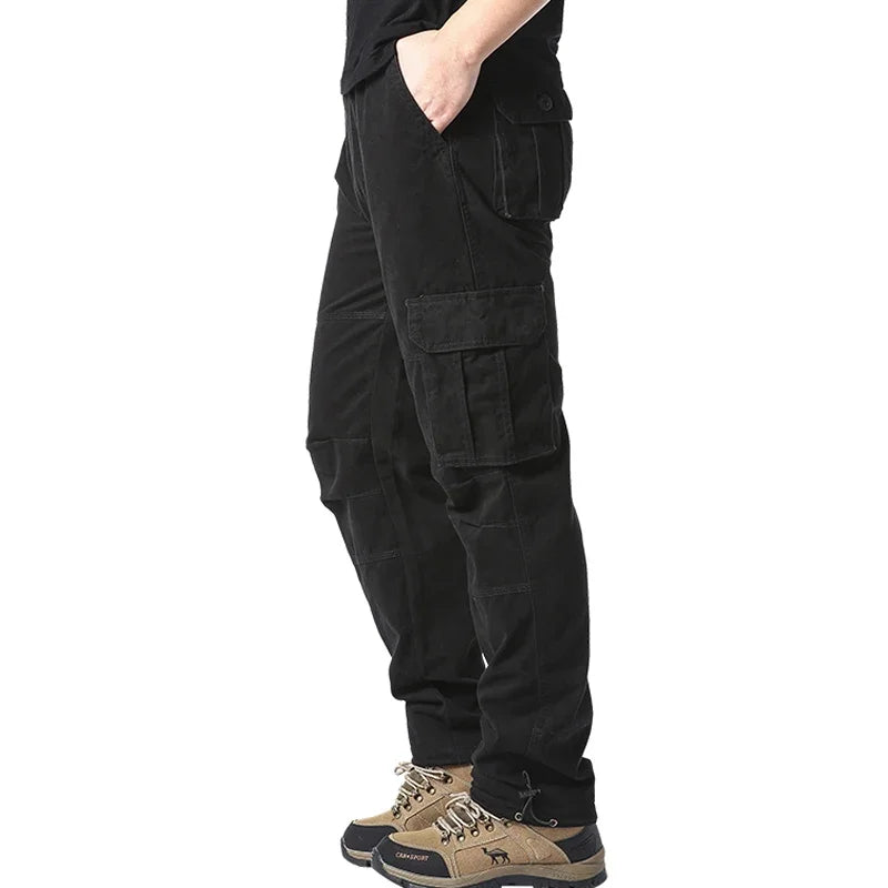 Men's Loose Tactical Overalls Pocket Jogging Pants Elastic Waist Cotton