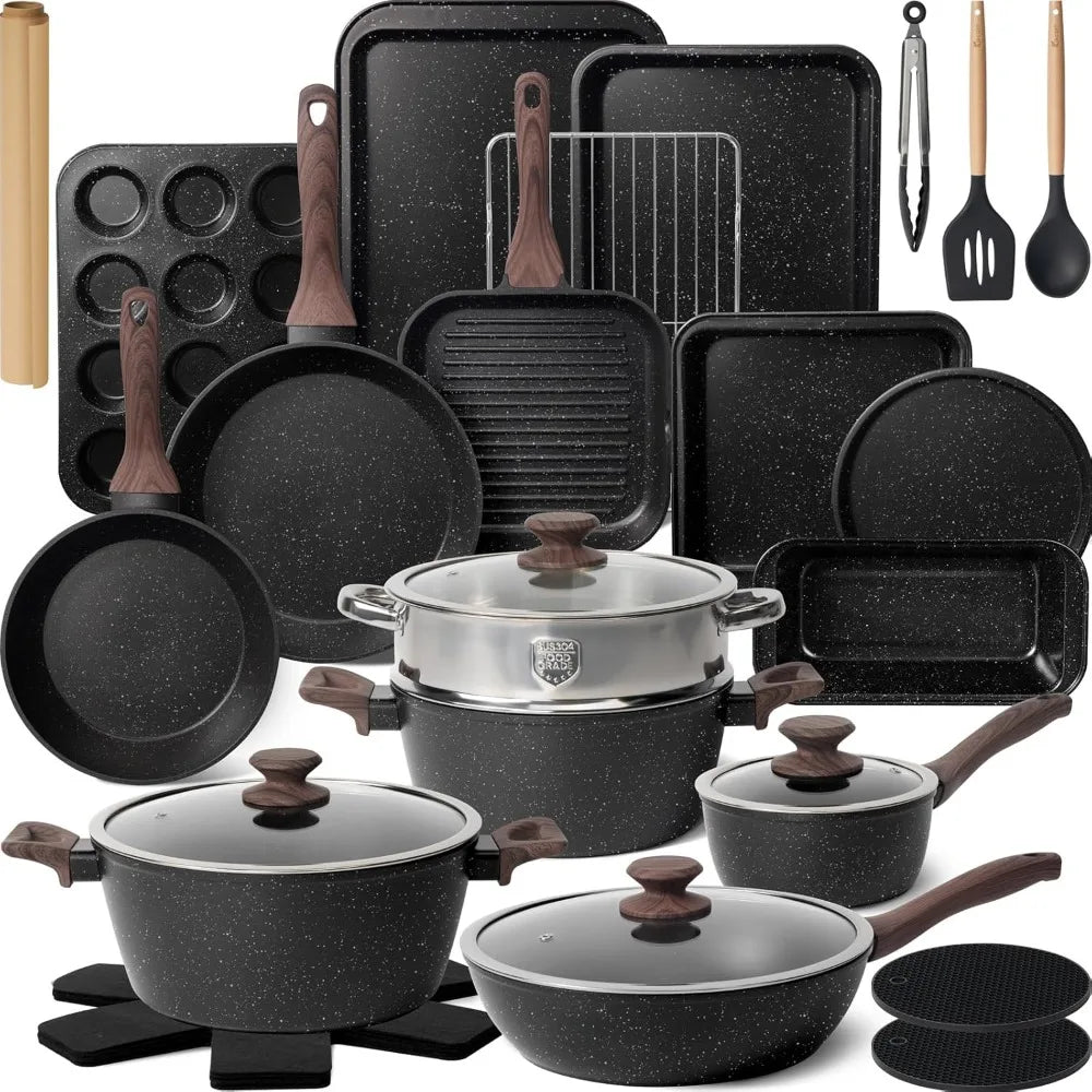Iosn Pots And Pans Set Nonstick Kitchen Cookware With Grill Pan