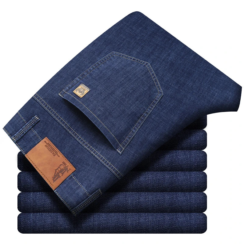 Lyocell Summer Men Jeans Breathable Slim Straight Denim Trousers