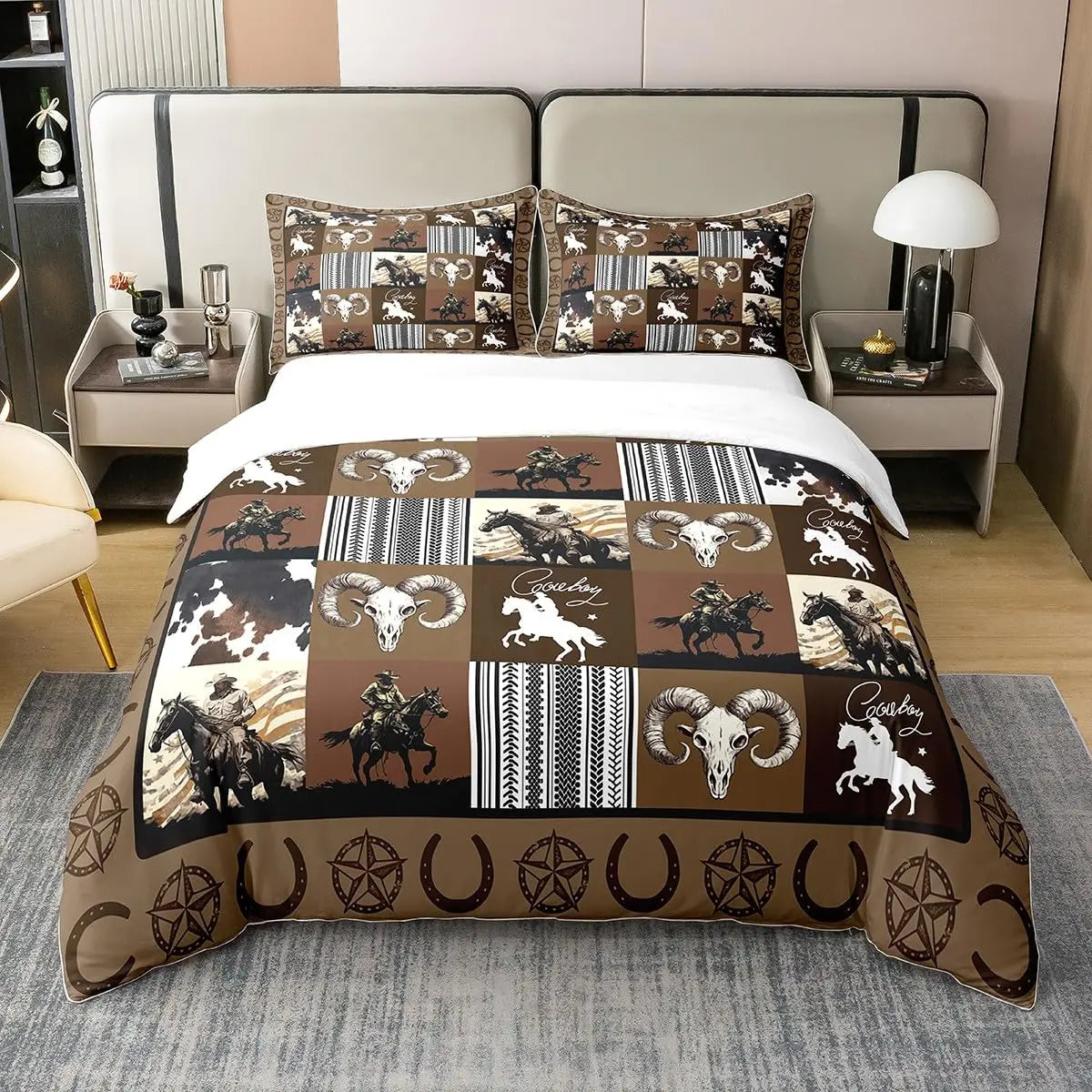NONECN Western Cowboy Print Duvet Cover Set Bedding