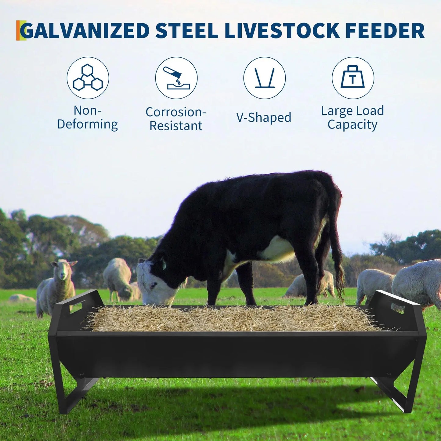 HiMISS 22 Gallon Heavy Duty Galvanized Steel Livestock Feeder Rustproof V Shaped