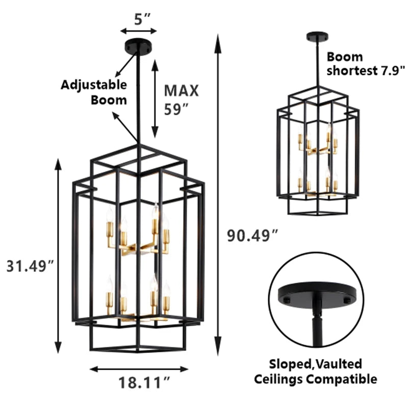 Farmhouse Lantern Tiered Pendant Chandelier 8 Lights LED