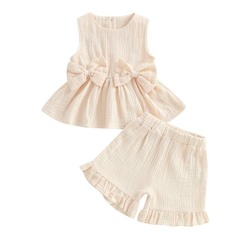 Lioraitiin Toddler Girl Summer Bow Neck Tank Top Set