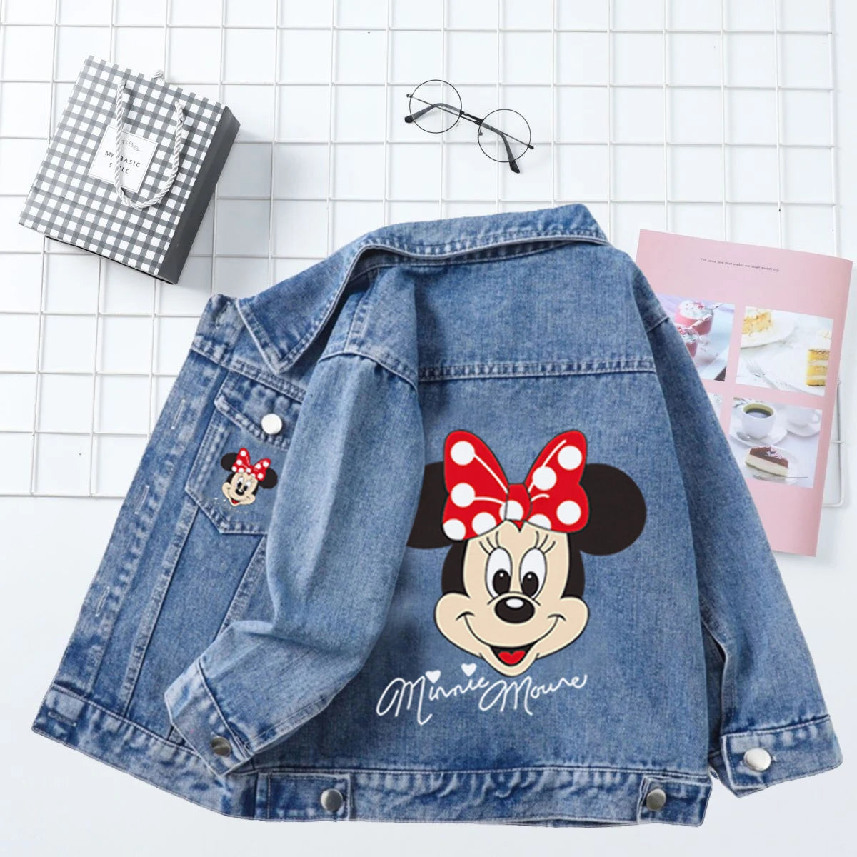 Potdemiel Kids Denim Jacket Mickey Mouse Cartoon Long Sleeve Coat