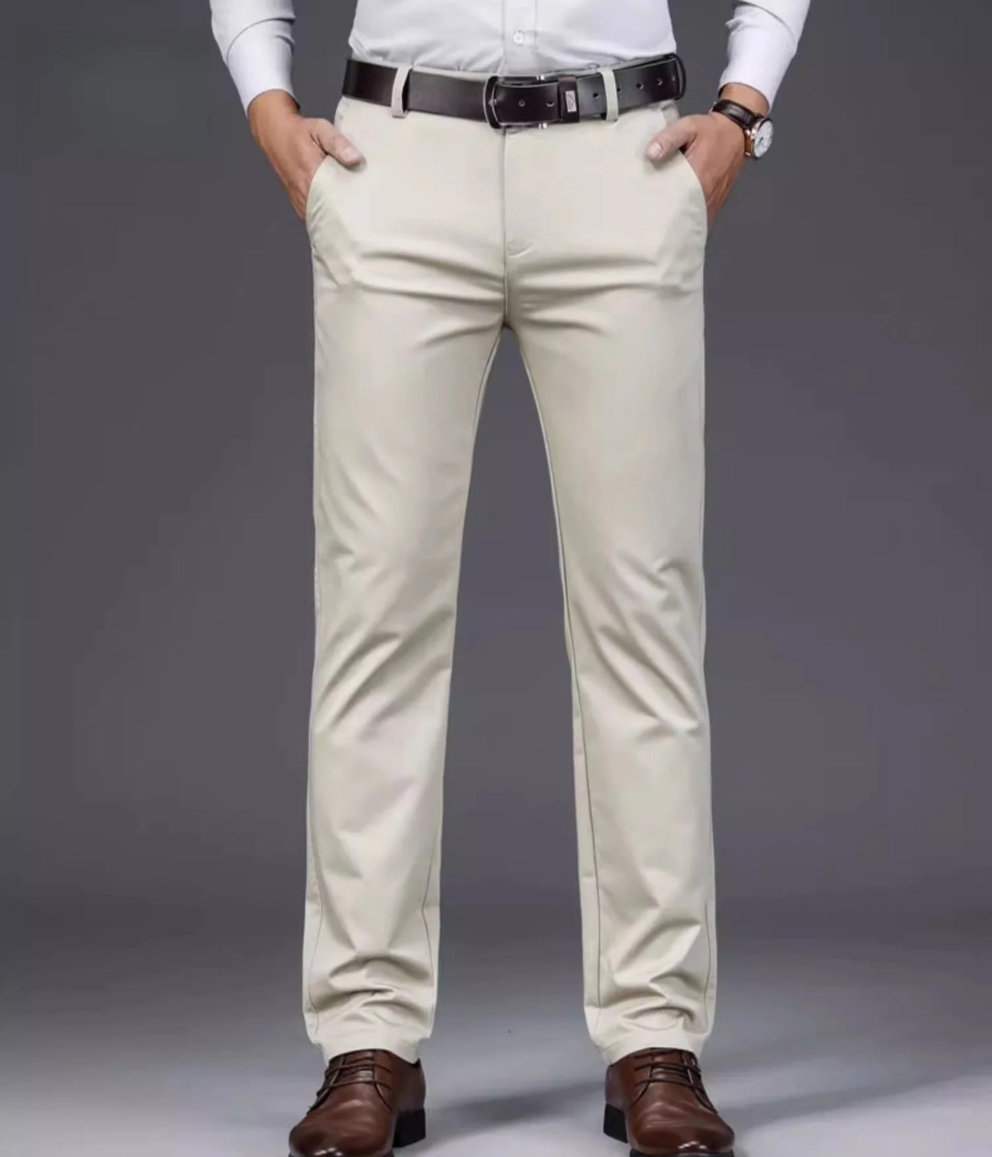 ICPANSCN Men High Waist Stretch Casual Pants Spring Summer