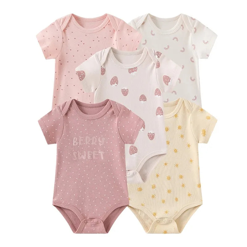 Kiddiezoom Summer 5 Piece Cartoon Bodysuits For Babies