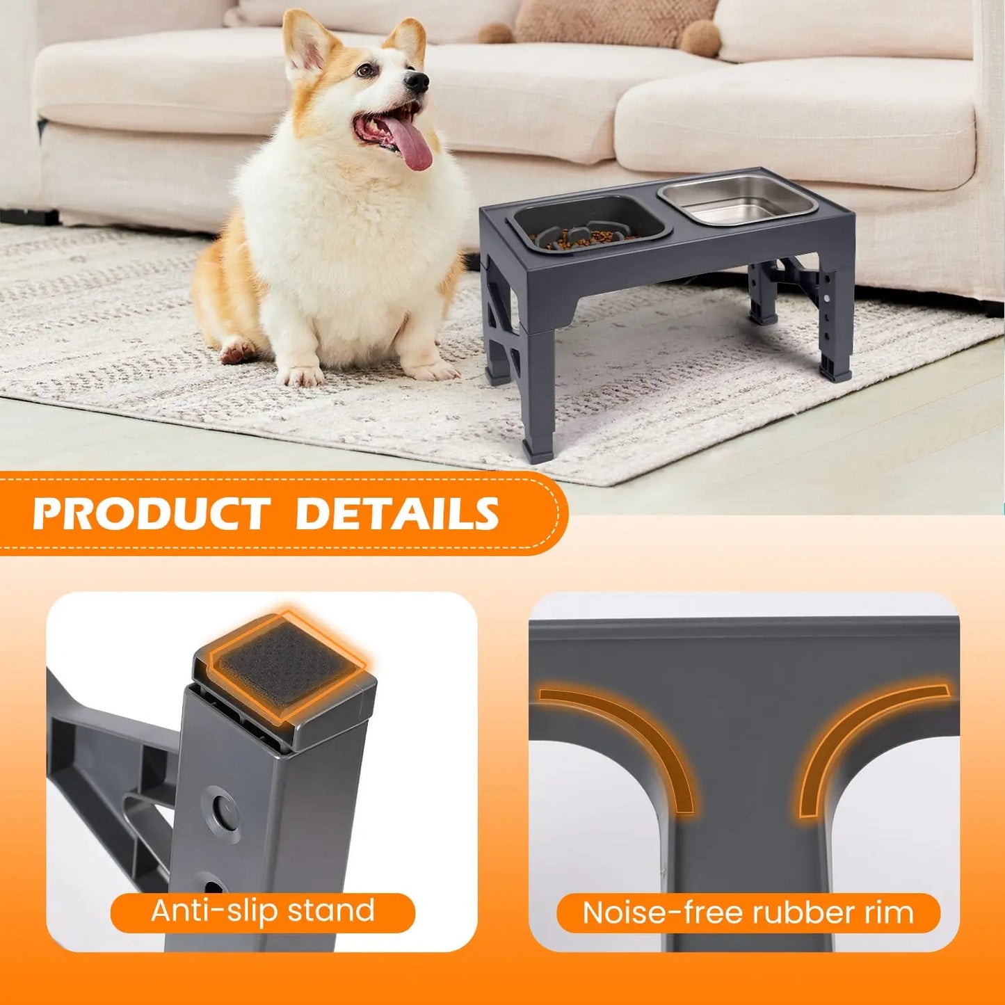2in1 Elevated Slow Feeder Dog Bowls With Foldable Stand