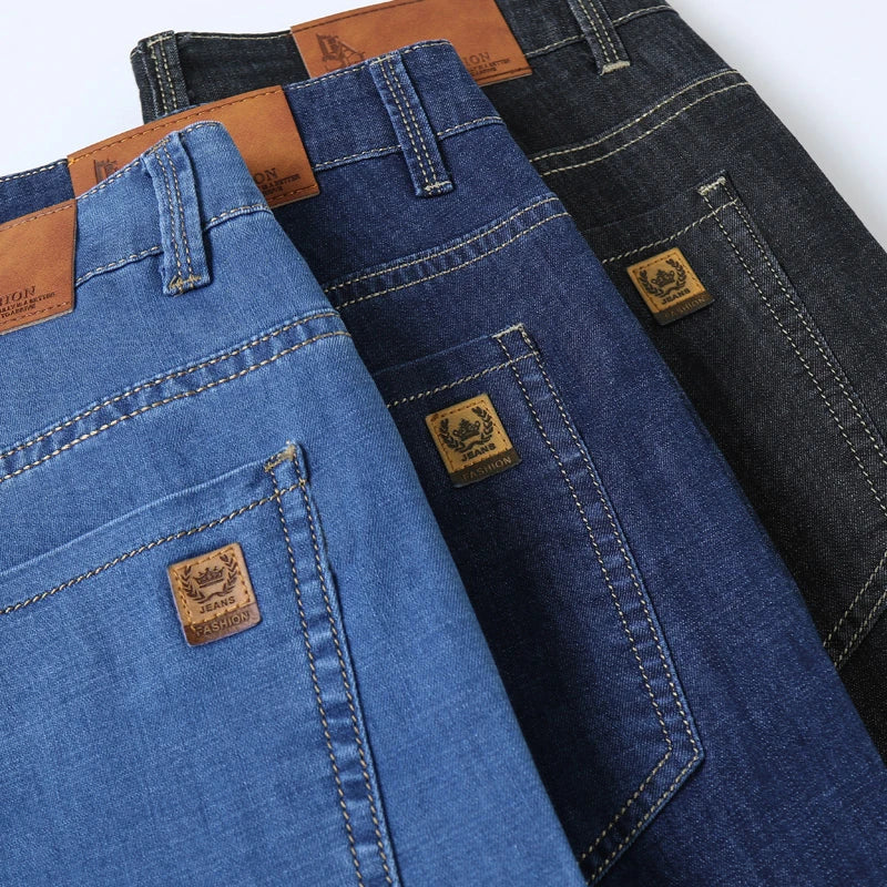 Lyocell Summer Men Jeans Breathable Slim Straight Denim Trousers