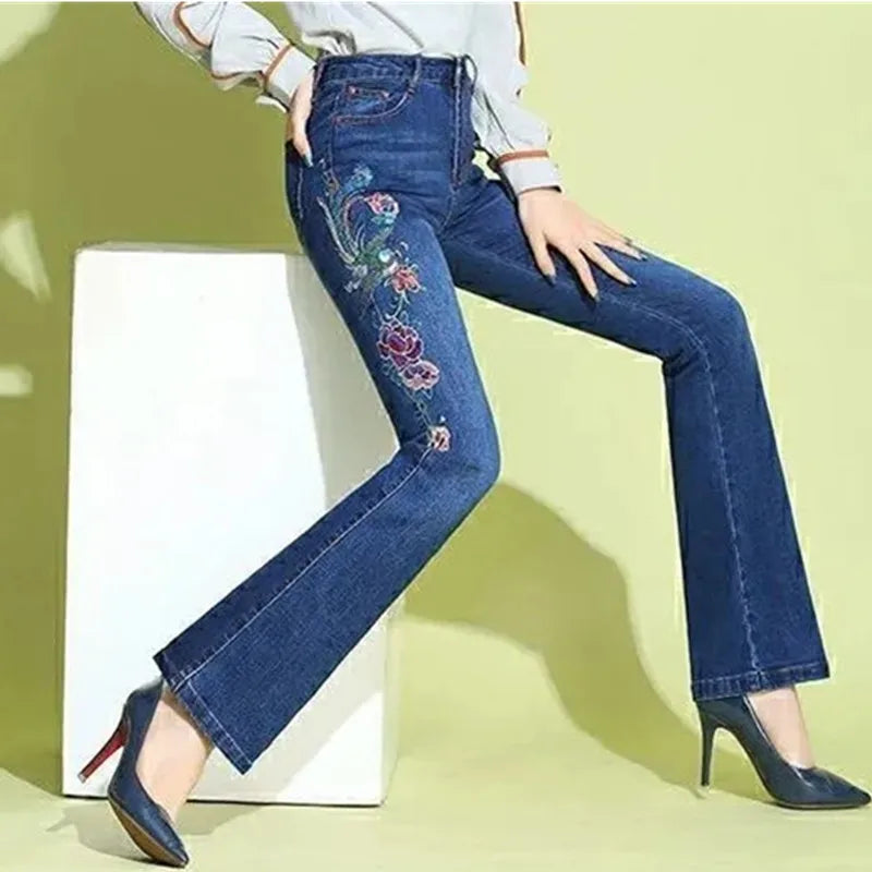 VWBQNZ Women's High Waisted Embroidered Flared Denim Jeans