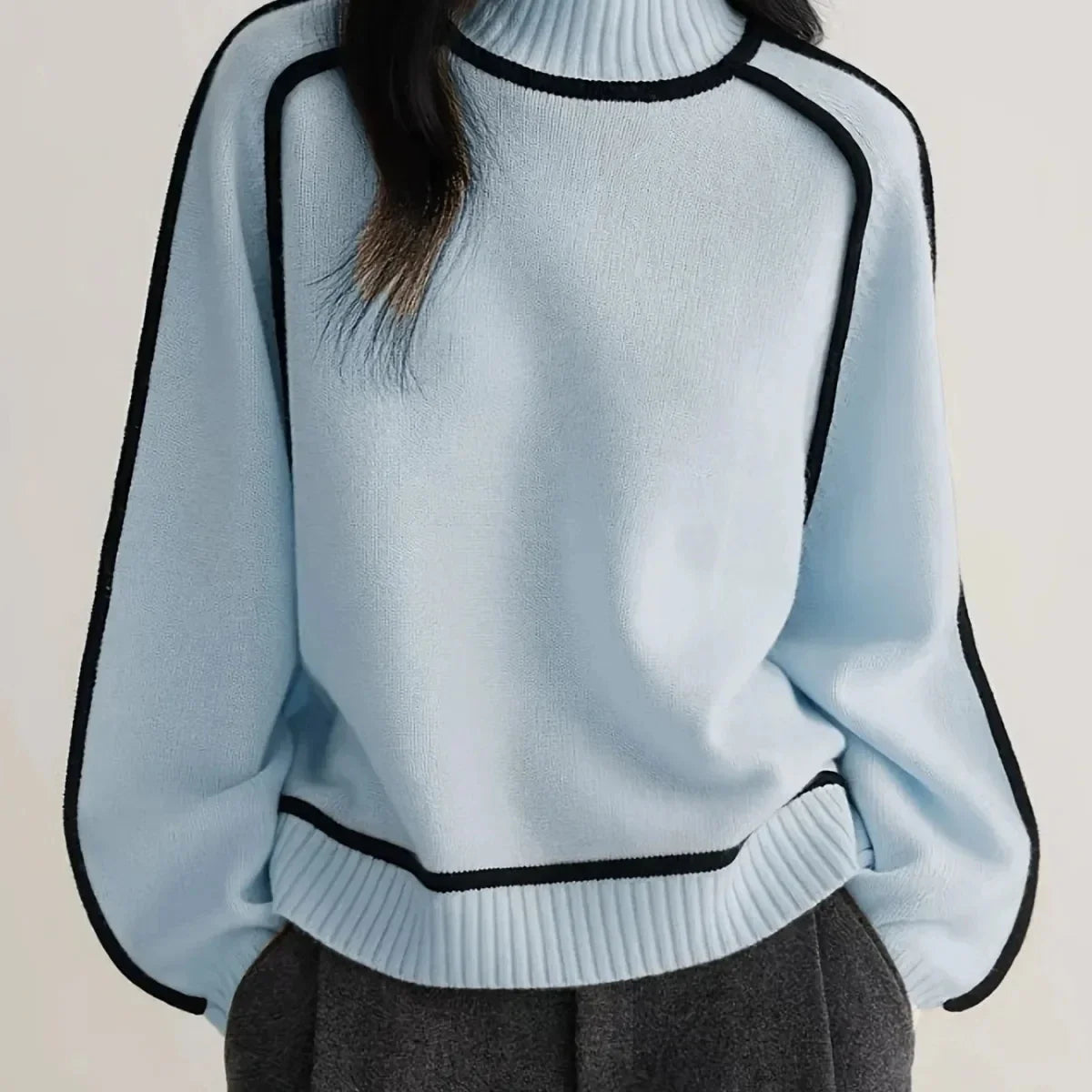 VWBQNZ Womens Turtleneck Knitted Sweater Autumn Winter Patchwork Pullover