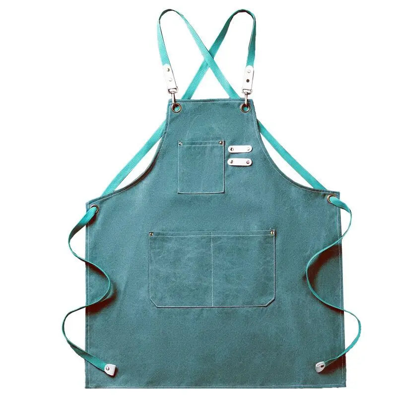 Thickened Waterproof Canvas Apron With Pockets Crossback Adjustable