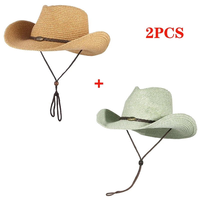 Gemvie Western Cowboy Sun Hat Unisex Wide Brim Straw Cap