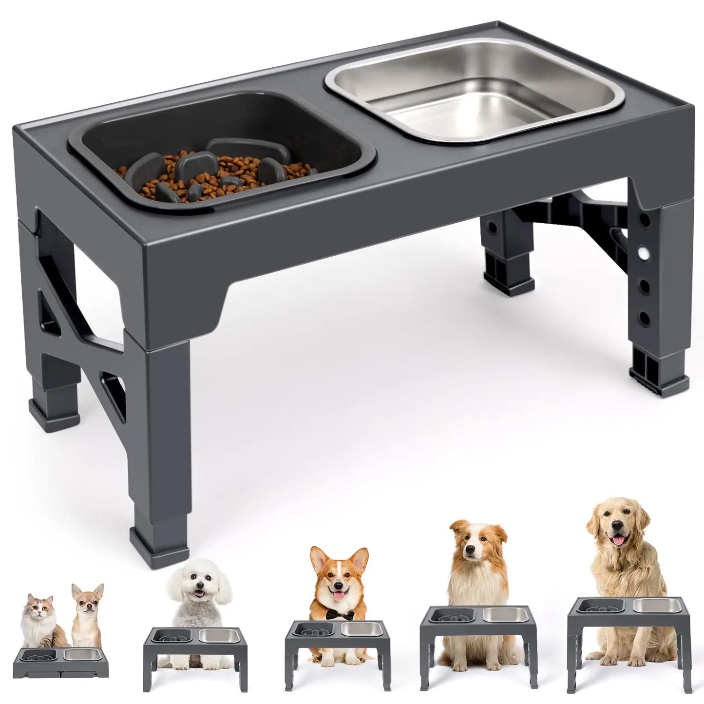 2in1 Elevated Slow Feeder Dog Bowls With Foldable Stand