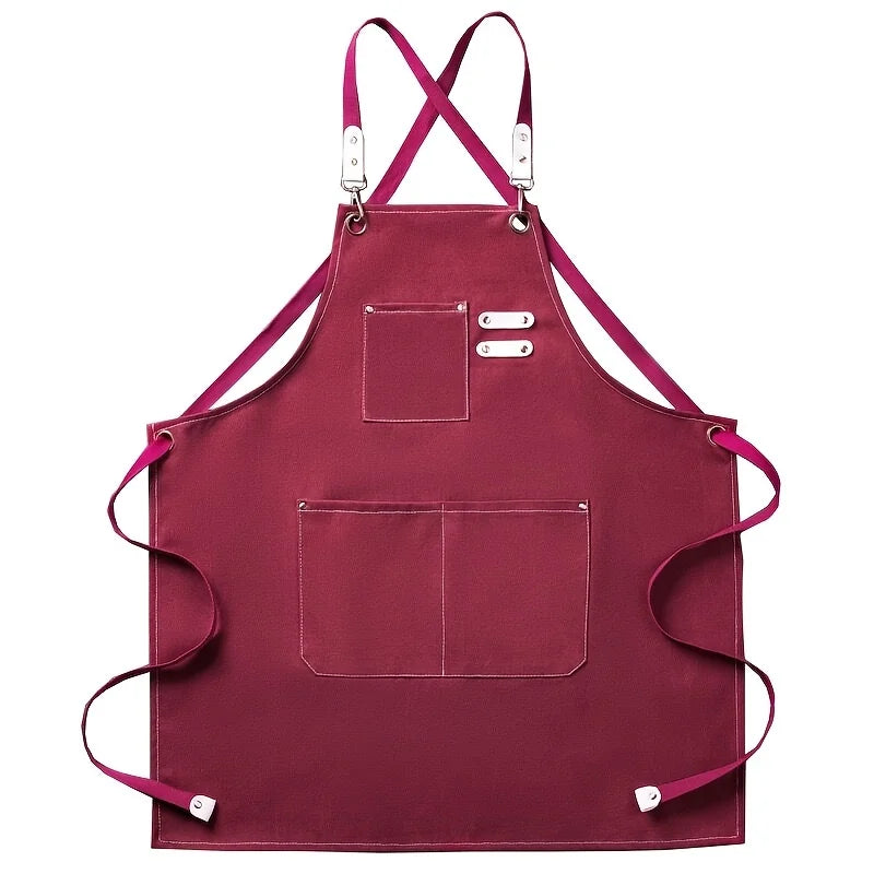Thickened Waterproof Canvas Apron With Pockets Crossback Adjustable
