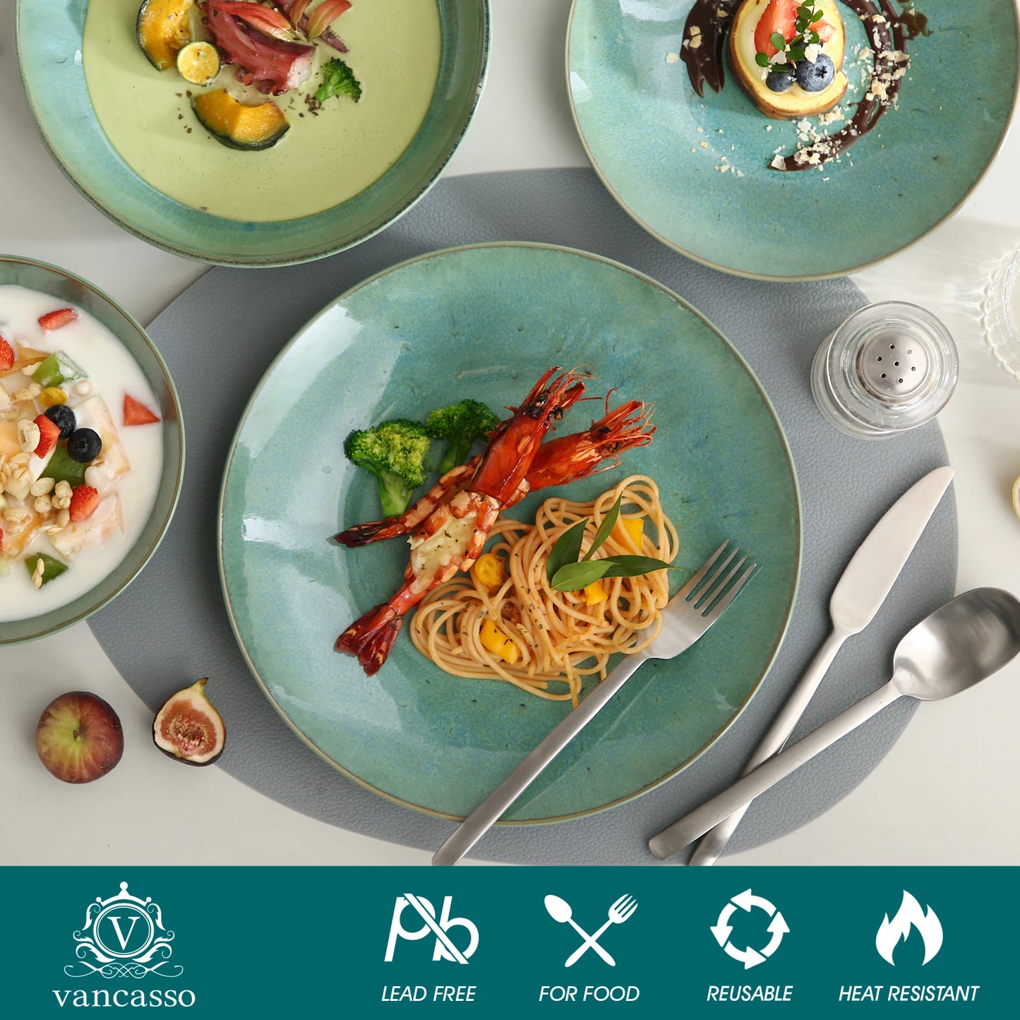 Malacasa Karst Embossed Green Ceramic Dinnerware Set