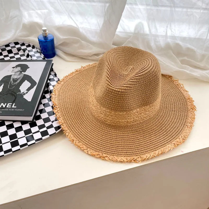 TrancyfineCN Unisex Straw Fedora Hat Travel Beach Sun Hat