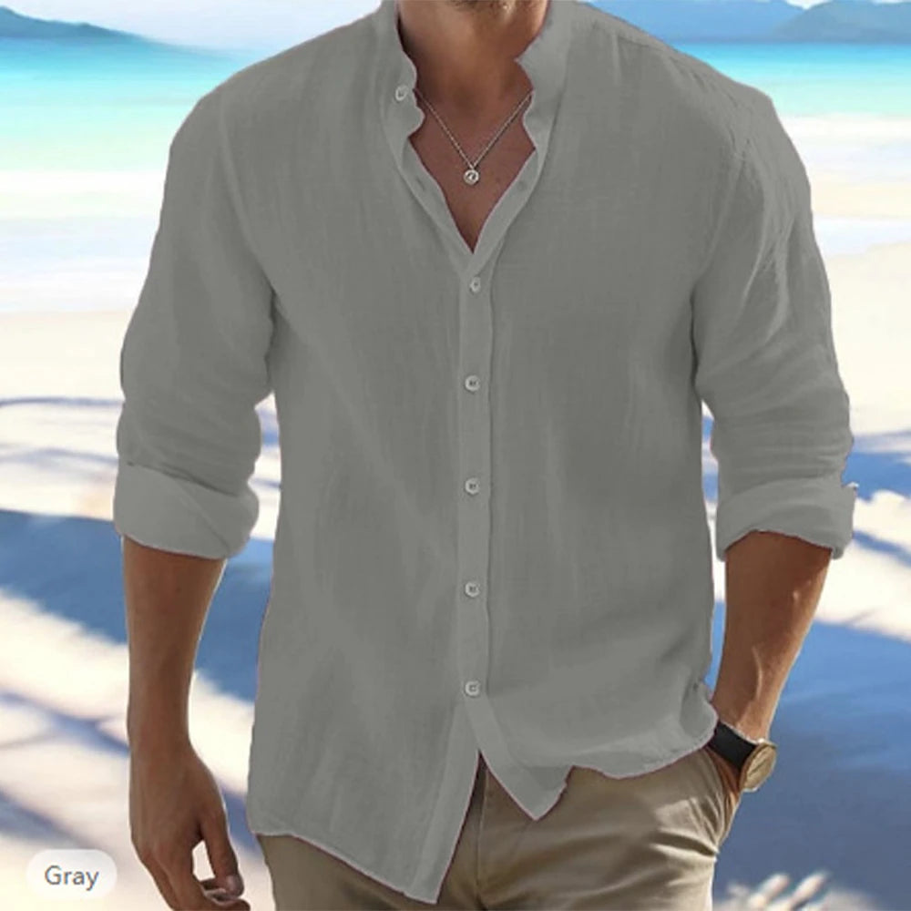 FURCW Cotton Linen Men's Sailor Collar Shirt Summer Beach Style