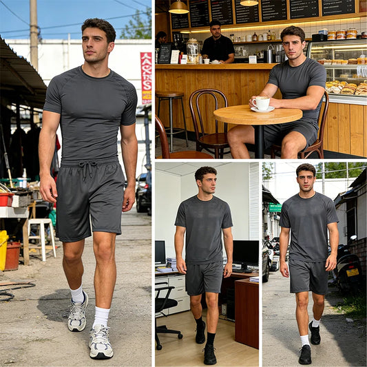 NONECN 5-Piece Men's Casual Shorts With Drawstring Waistband