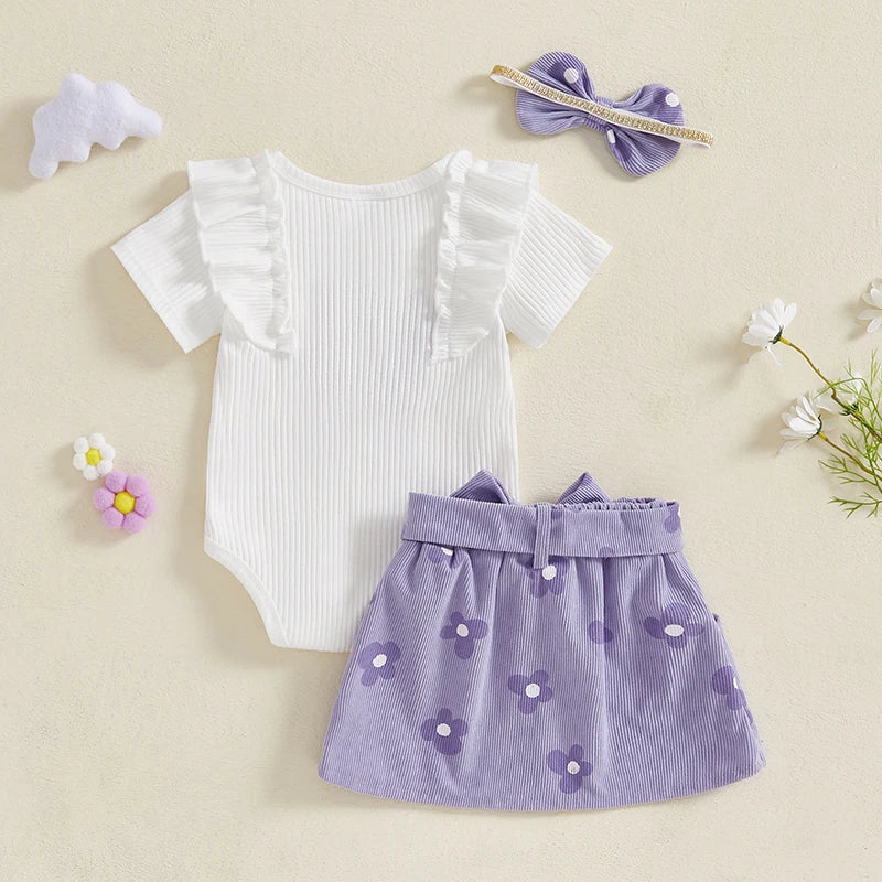 Adorable Baby Girl Floral Print Romper With Skirt and Headband