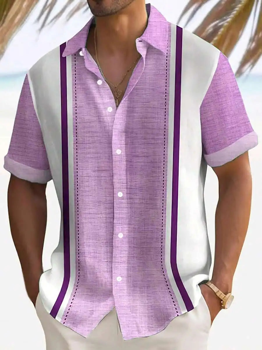 Men's Lightweight Striped Button Down Short Sleeve Casual Shirt