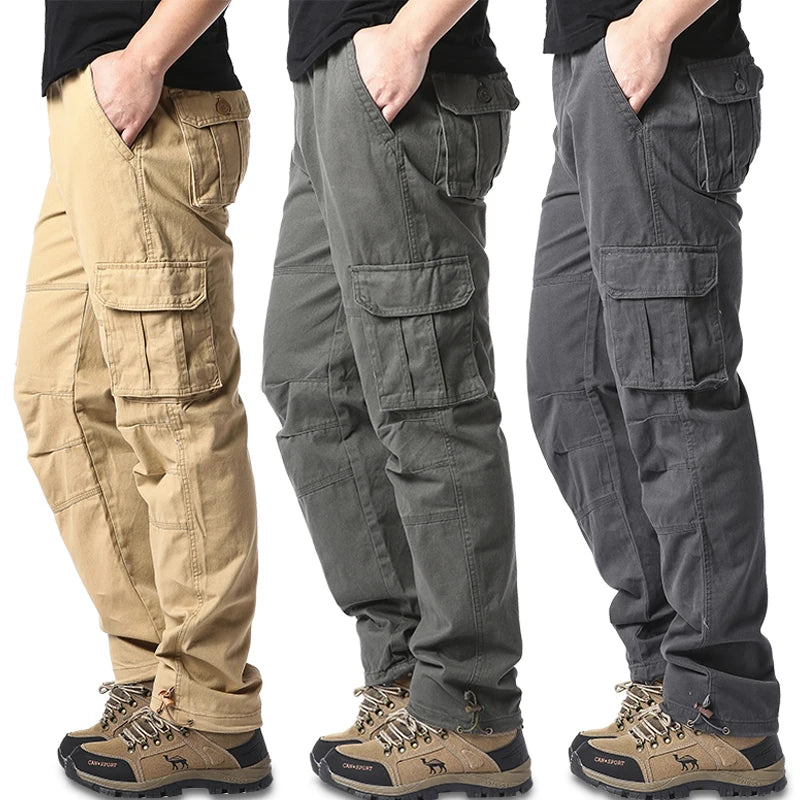 Men's Loose Tactical Overalls Pocket Jogging Pants Elastic Waist Cotton