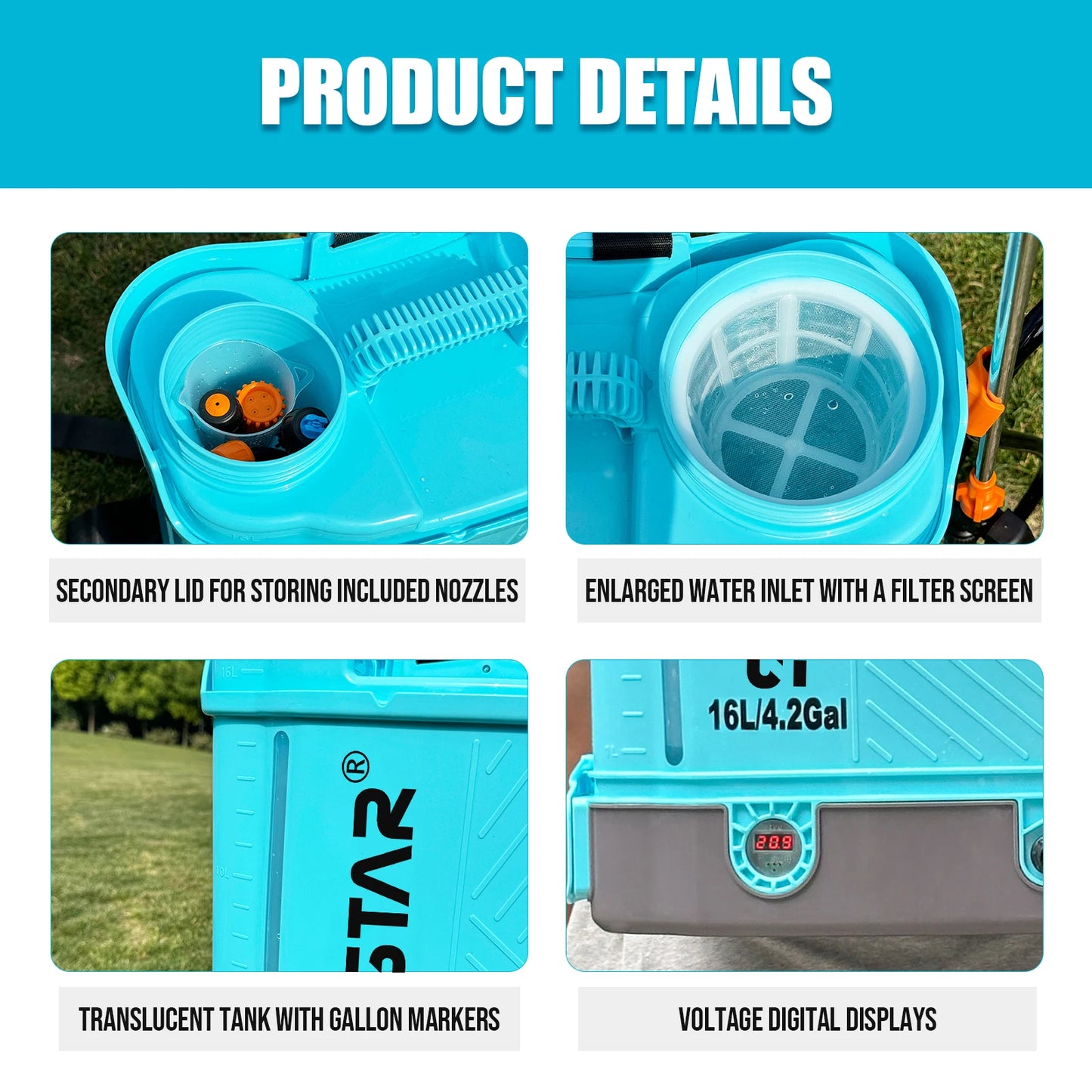 Battery Powered Backpack Sprayer 4 Gallon 100 PSI Electric Garden