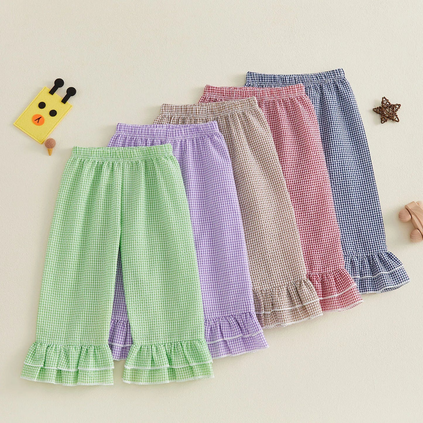 Pudcoco Toddler Girls Plaid Elastic Waist Flare Pants For Kids