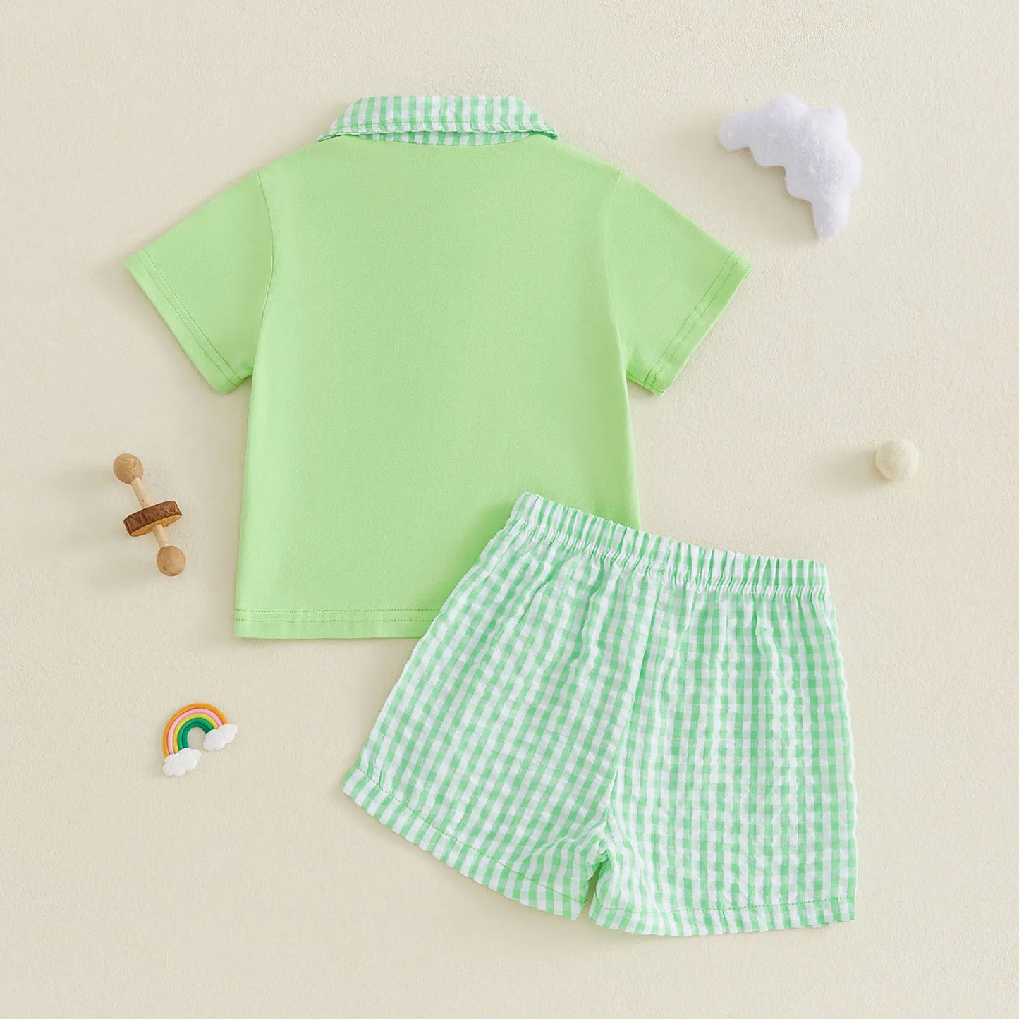 Toddler Easter Outfit Set Embroidered Short Sleeve Top And Shorts