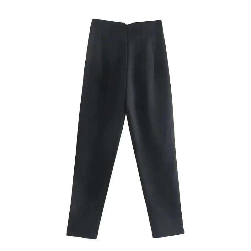 HXAO Womens Pleated High Waist Formal Office Pants Cropped Trousers