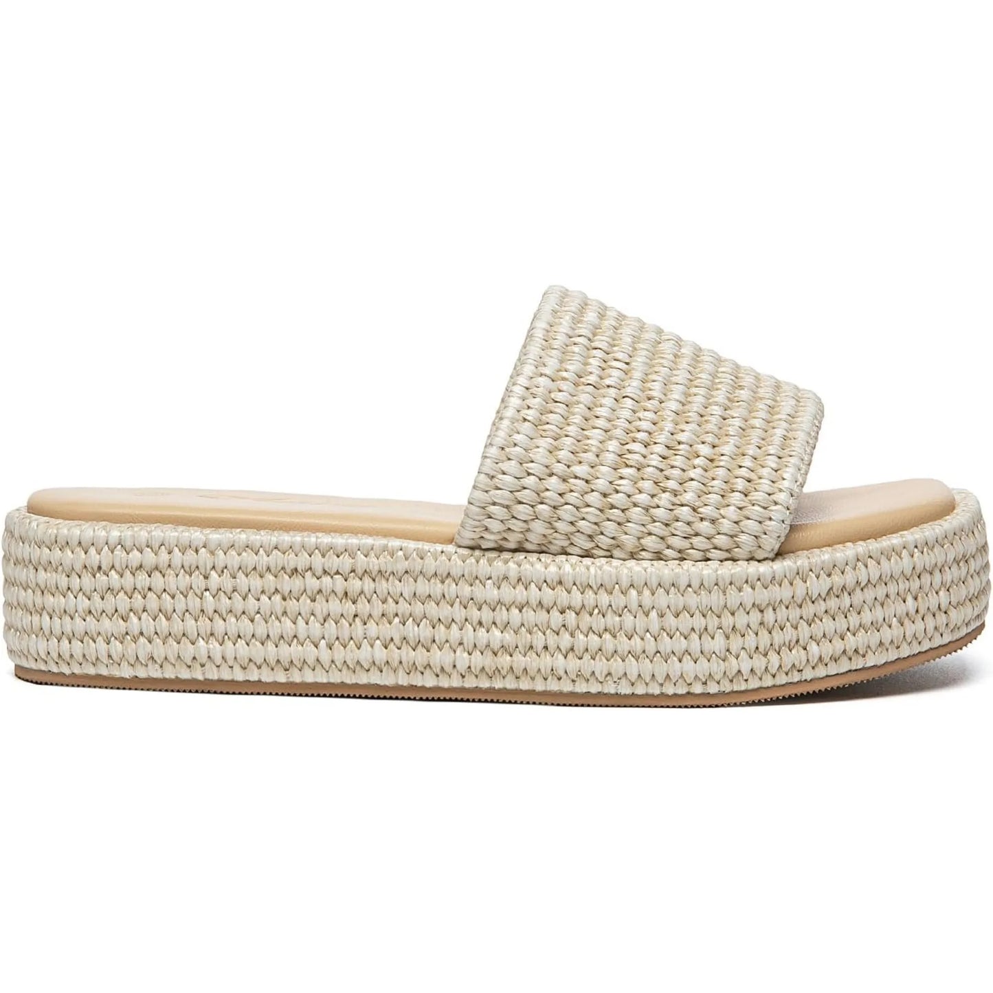 NONECN Women's Platform Raffia Sandals Open Toe Slip On Slides