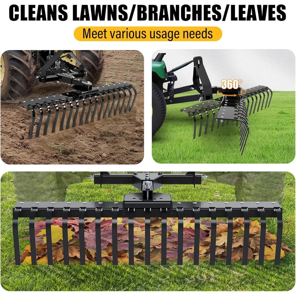 Landscape Rake Compatible with Category-0Tractor 3 Point & 5-Position Angle Adjustment for Garden