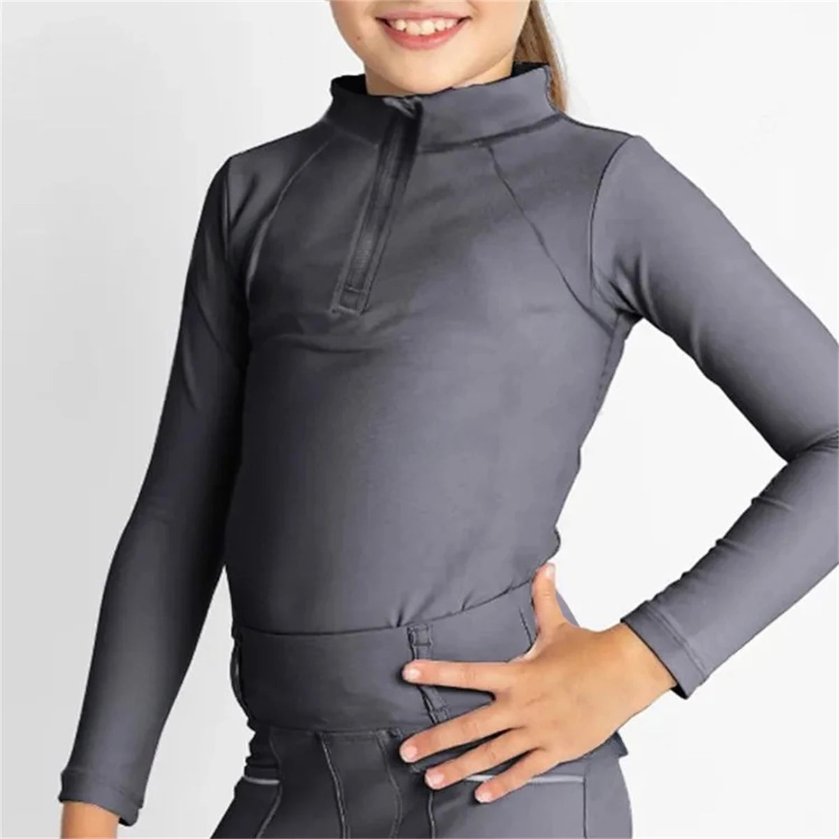 MXLLINA Zipper Equestrian T-Shirts Girls Longsleeve Sport Horse Riding Clothes Breathable Tops Girl Trainning Competition Blouse